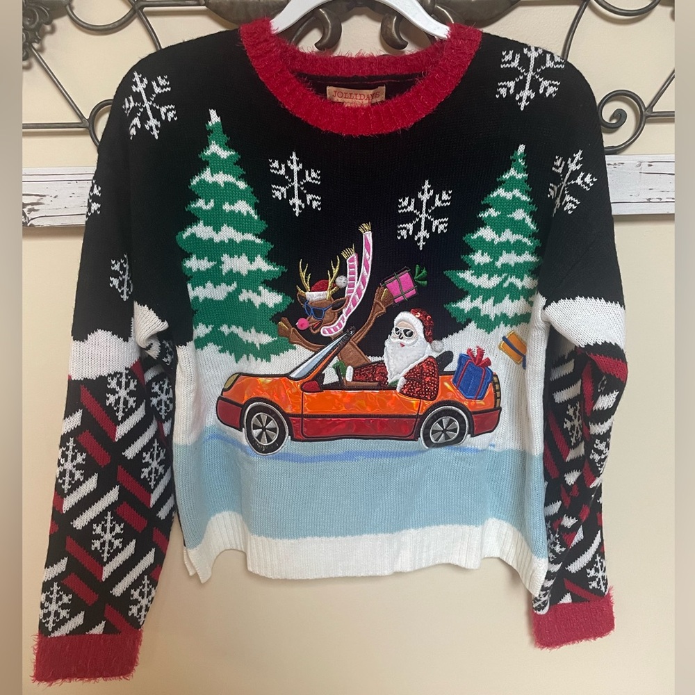 Jollidays Women’s Santa’s Reindeer Ugly Christmas Sweater, Size Medium